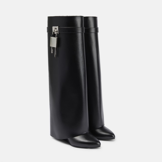 Amelier Rochas Shark Black Calf Leather Sculptural Boots