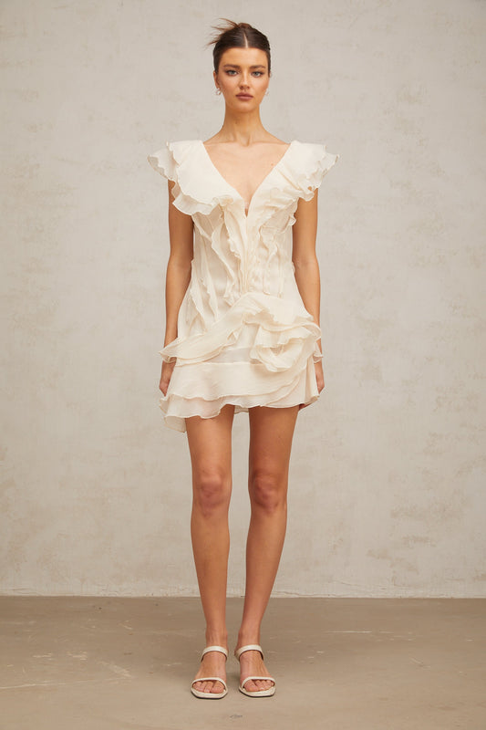 Amelier Rochas Hélène Faux-Flower Layered Ruffled Mini Dress