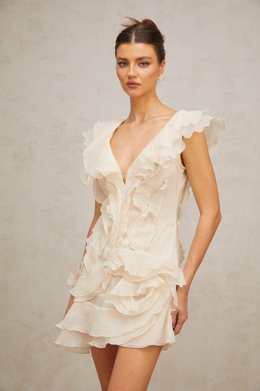 Amelier Rochas Hélène Faux-Flower Layered Ruffled Mini Dress