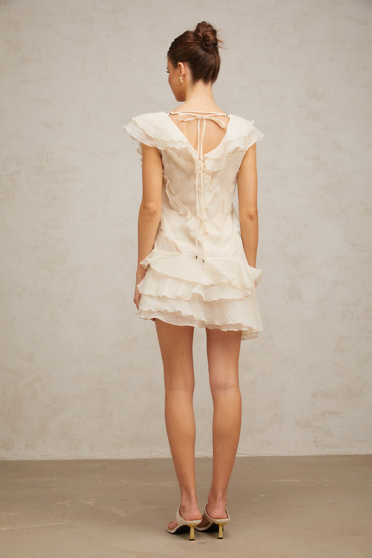 Amelier Rochas Hélène Faux-Flower Layered Ruffled Mini Dress