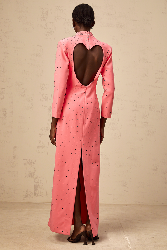 Hot Pink Zélie Heart Cut-Out Rhinestone Embellished Maxi Dress