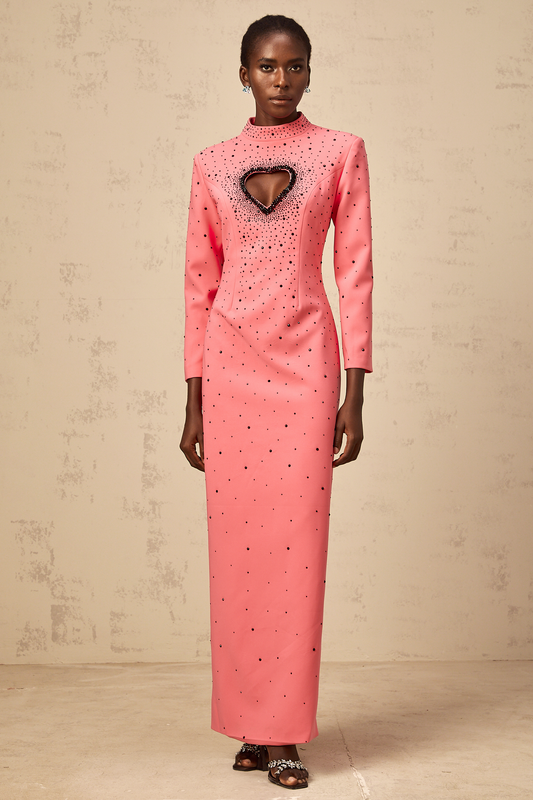 Hot Pink Zélie Heart Cut-Out Rhinestone Embellished Maxi Dress