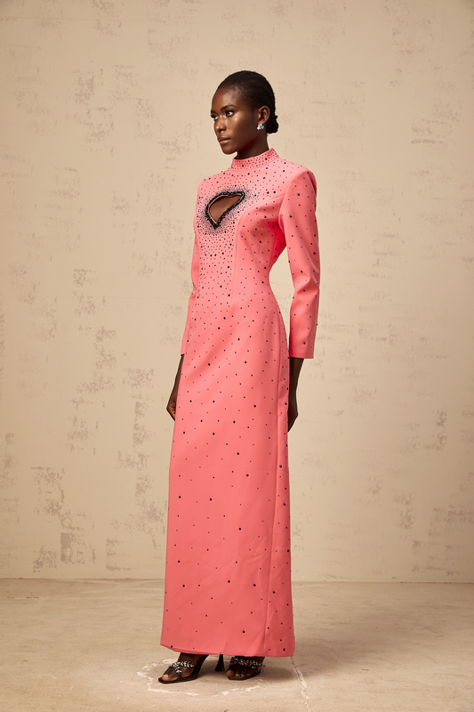 Hot Pink Zélie Heart Cut-Out Rhinestone Embellished Maxi Dress