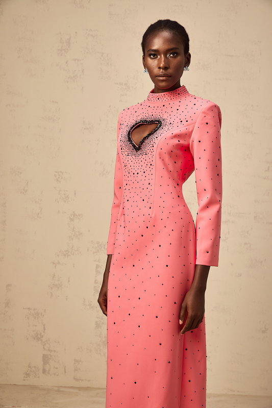 Hot Pink Zélie Heart Cut-Out Rhinestone Embellished Maxi Dress