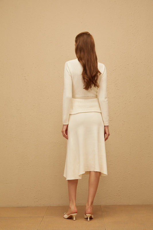 Adélade White Embellished Knit Midi Dress with Sequin Bows