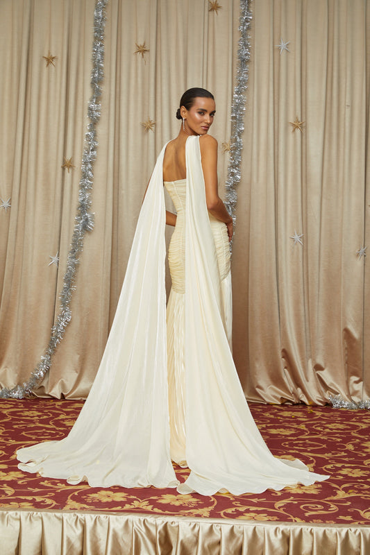 Roxane Yellow Strapless Cinched Waist Ruched Sweetheart Maxi Dress