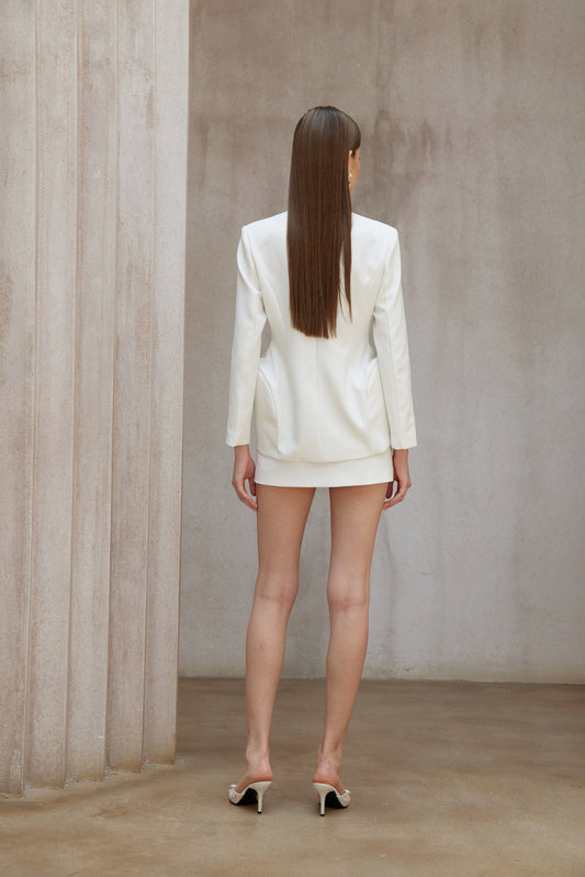 Adriana White Barrel Design Jacket and Skirt Matching Set