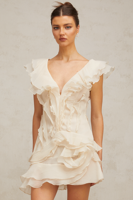 Amelier Rochas Hélène Faux-Flower Layered Ruffled Mini Dress