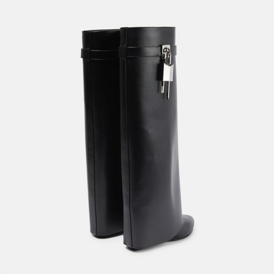 Amelier Rochas Shark Black Calf Leather Sculptural Boots