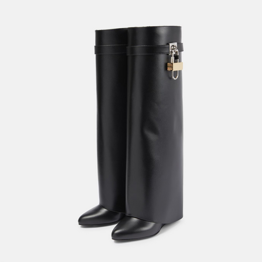 Amelier Rochas Handcrafted Italian Calf Leather Shark Boots Black