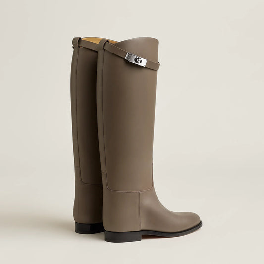 Saint Rémy Taupe Calf Leather Equestrian Knee High Boots
