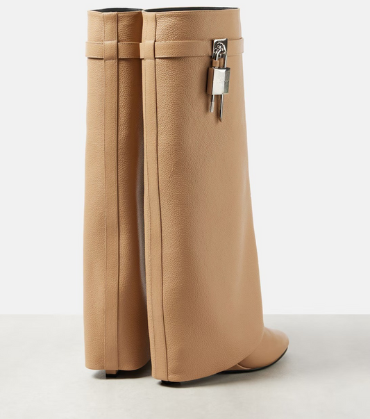 Handcrafted Italian Calf Leather Shark Boots in Beige