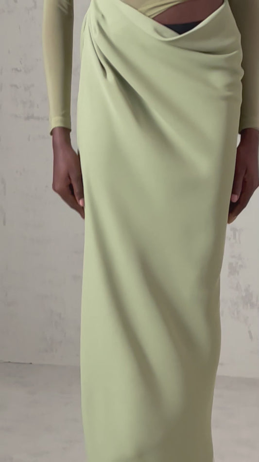 Estelle Green Off-Shoulder Ruched Semi-Sheer Tulle Midi Dress for Women