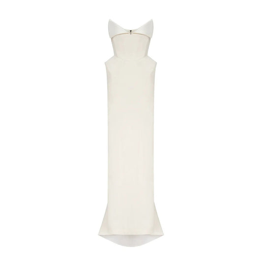 Alba White Sleeveless Barrel Waist Corset Maxi Dress Mermaid Train