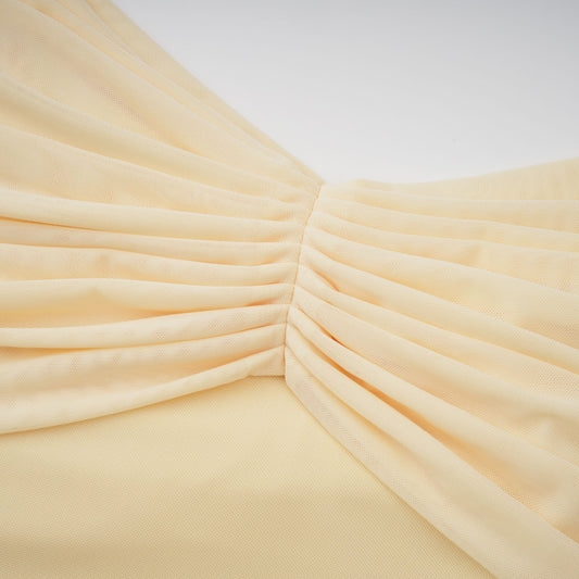 Elegant Light Yellow Off-Shoulder Asymmetrical Ruched Floor Length Gown