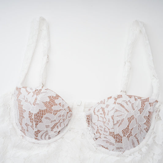 Elegant Abbie White Floral Lace Bustier Ruffled Maxi Dress