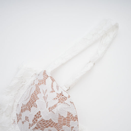 Elegant Abbie White Floral Lace Bustier Ruffled Maxi Dress