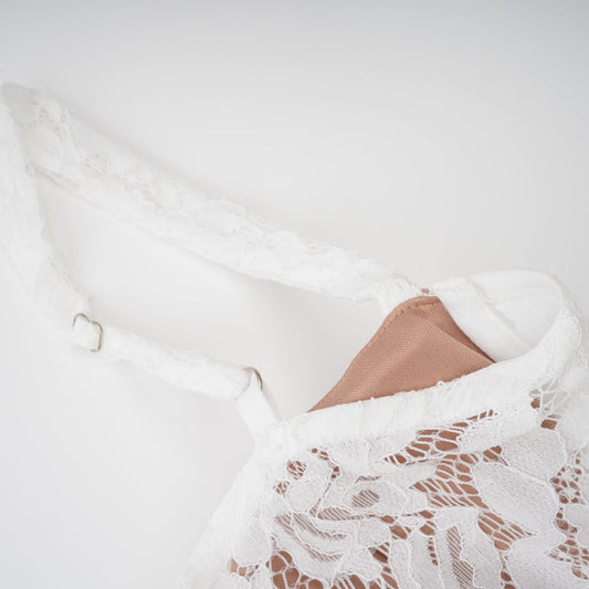 Elegant Abbie White Floral Lace Bustier Ruffled Maxi Dress