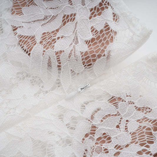 Elegant Abbie White Floral Lace Bustier Ruffled Maxi Dress