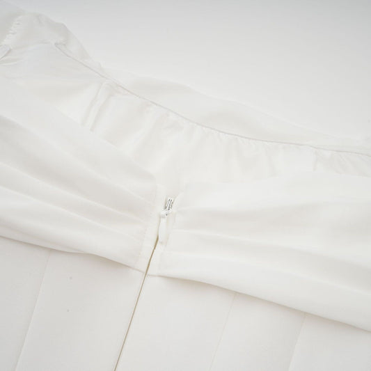 Gitta White Ribbon Ruched Mini Dress With Cowl Neck Shorts