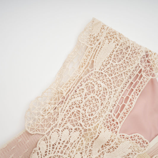 Amelier Rochas Céleste Floral Lace Panelling Tulle Midi Dress in Neutral