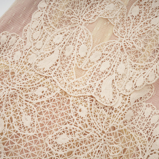 Amelier Rochas Céleste Floral Lace Panelling Tulle Midi Dress in Neutral