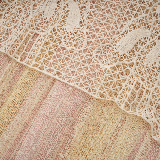 Amelier Rochas Céleste Floral Lace Panelling Tulle Midi Dress in Neutral