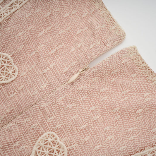 Amelier Rochas Céleste Floral Lace Panelling Tulle Midi Dress in Neutral