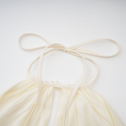 Bérénice White Halterneck Faux-Pearl Tiered Mini Dress