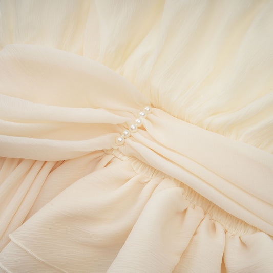 Bérénice White Halterneck Faux-Pearl Tiered Mini Dress