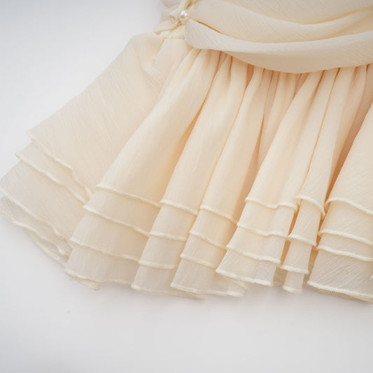 Bérénice White Halterneck Faux-Pearl Tiered Mini Dress