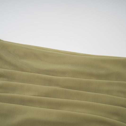 Estelle Green Off-Shoulder Ruched Semi-Sheer Tulle Midi Dress for Women