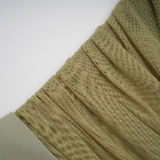 Estelle Green Off-Shoulder Ruched Semi-Sheer Tulle Midi Dress for Women