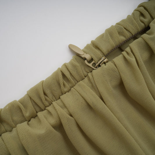 Estelle Green Off-Shoulder Ruched Semi-Sheer Tulle Midi Dress for Women