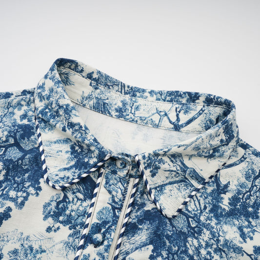 Adélaïde Blue Graphic Print Midi Dress With Belted Waist