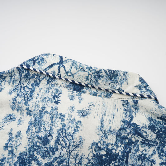 Adélaïde Blue Graphic Print Midi Dress With Belted Waist