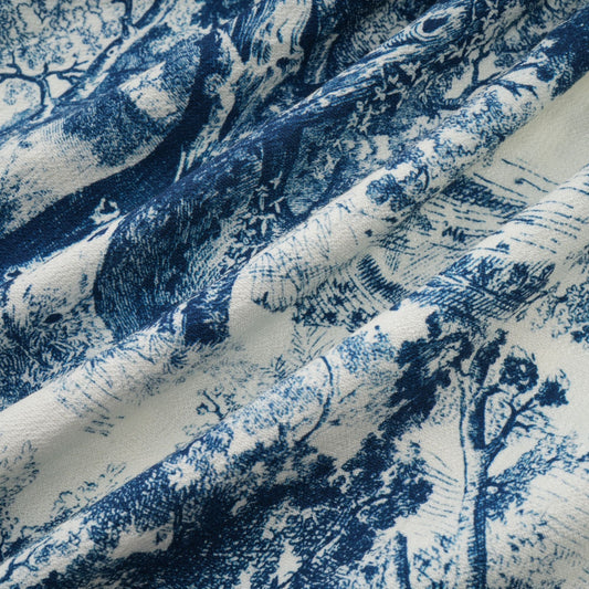 Adélaïde Blue Graphic Print Midi Dress With Belted Waist