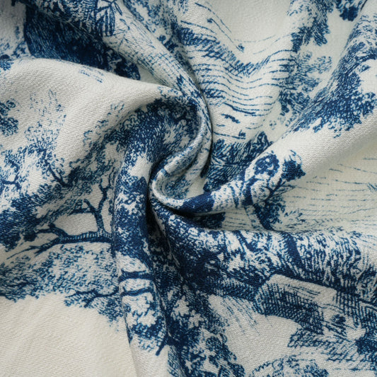 Adélaïde Blue Graphic Print Midi Dress With Belted Waist