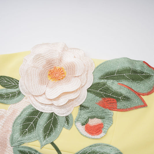 Abigail Yellow Floral Embroidered Off Shoulder A-Line Mini Dress