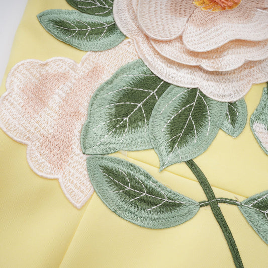 Abigail Yellow Floral Embroidered Off Shoulder A-Line Mini Dress