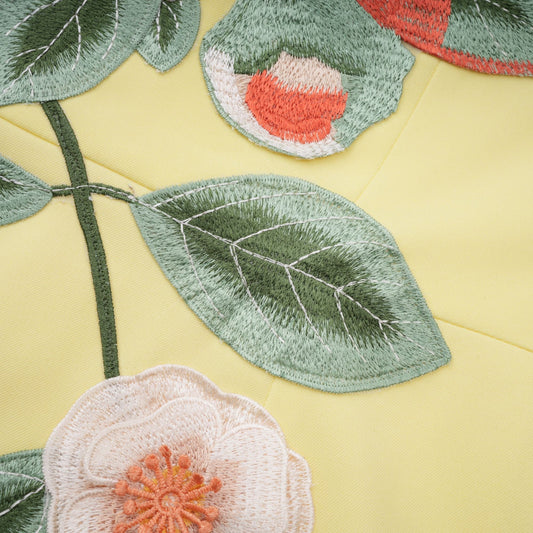 Abigail Yellow Floral Embroidered Off Shoulder A-Line Mini Dress