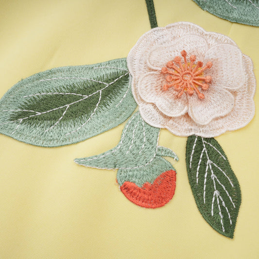 Abigail Yellow Floral Embroidered Off Shoulder A-Line Mini Dress