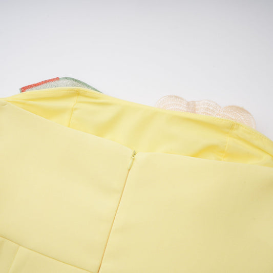 Abigail Yellow Floral Embroidered Off Shoulder A-Line Mini Dress