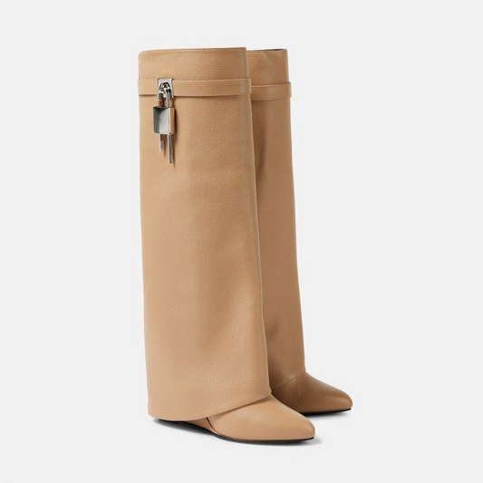 Handcrafted Italian Calf Leather Shark Boots in Beige