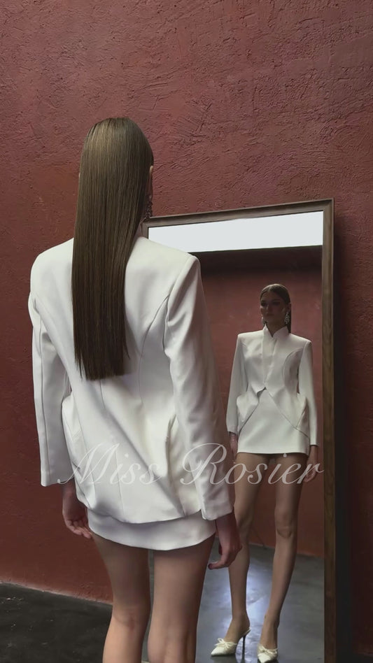 Adriana White Barrel Design Jacket and Skirt Matching Set