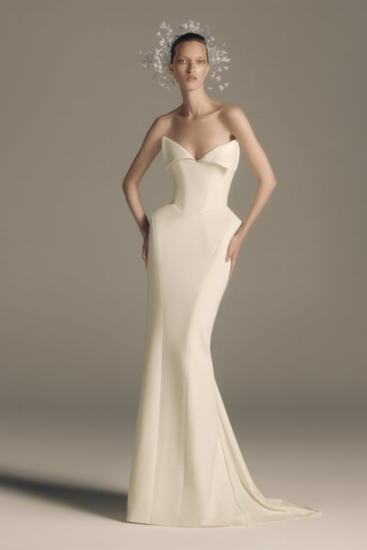 Alba White Sleeveless Barrel Waist Corset Maxi Dress Mermaid Train