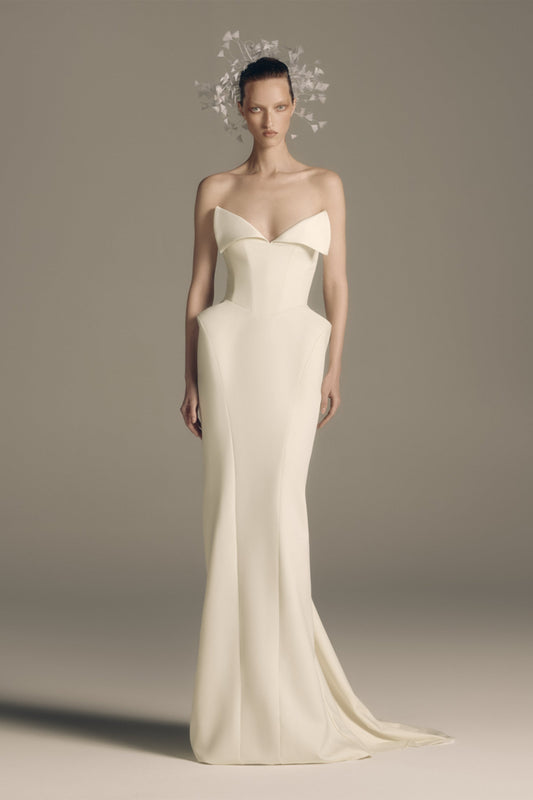 Alba White Sleeveless Barrel Waist Corset Maxi Dress Mermaid Train